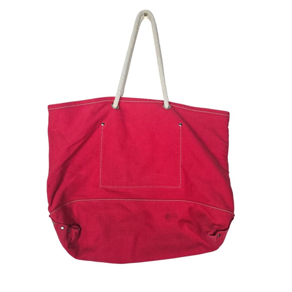 Vintage J.Crew Red Boat Tote Beach Canvas Bag Rope Handle Preppy Coastal